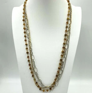 Tigerauge Runde Perle Gold Silber Ton Multi-Strang Kette Halskette Lagenlook 30" - Bild 1 von 6