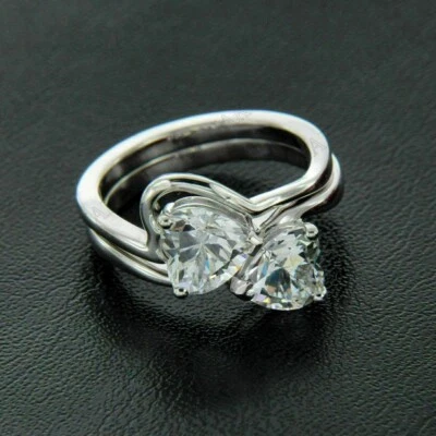 Lab-Created 2.10 Ct Heart Cut Diamond Engagement Ring Set 14K White Gold Finish - Image 1 of 3
