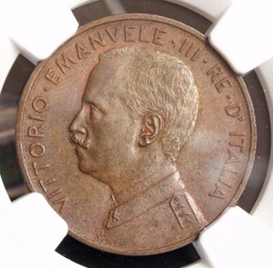 1909, Kingdom of Italy, Victor Emanuel III. Copper 5 Centesimi Coin. NGC MS-63! - Picture 1 of 3