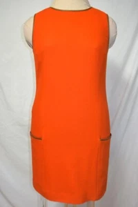 Ralph Lauren Wool Blend Orange Jumper Sheath Dress Brown Vegan Leather Trim-6/8 - Picture 1 of 12