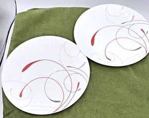 2 Corelle Splendor Vitrelle  Round Luncheon Salad Plate 8 1/2” White, red, gray - Picture 1 of 7