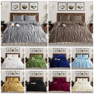 3 Pcs Luxury Silk Satin Duvet Cover Silky Bedding Set Duvet Cover + Pillowcases - Picture 1 of 117