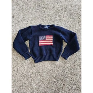 Vintage Polo Ralph Lauren 4t Knit American Flag Sweater - Picture 1 of 4
