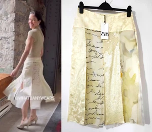 Zara £90 Butter Yellow Patchwork Multi Vent Linen Blend Skirt Silk Lined size M - Picture 1 of 21