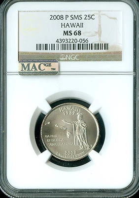 2008 P HAWAII QUARTER NGC  MS68 SMS PQ 2ND FINEST GRADE MAC SPOTLESS  . - Image 1 of 4
