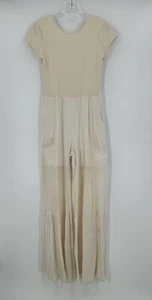 William Okpo Womens Ivory Mesh Gauze Cotton Layered Wide Leg Boho Jumpsuit - Picture 1 of 9
