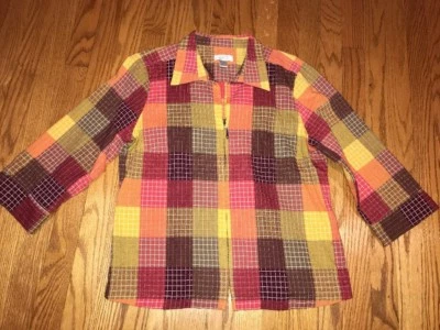 CHRISTOPHER & BANKS Square Plaid Zip Up Classy Jacket Blazer Coat Womens Sz L # - Image 1 of 4