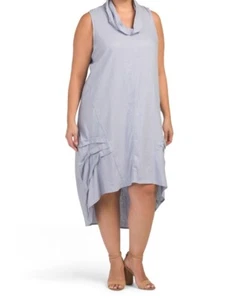 JONES NEW YORK LINEN Blend BLUE Midi Shirt DRESS HI-LO HEM Plus Size 1X NWT$139 - Picture 1 of 9