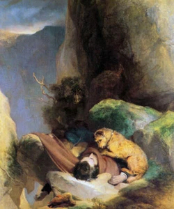 DOG ATTACHMENT DEATH OF OWNER GRIEVE ANIMAL PAINTING BY EDWIN LANDSEER REPRO - Picture 1 of 3
