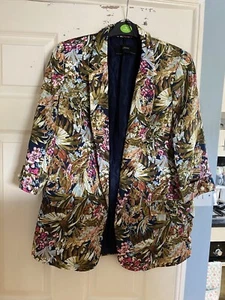 Zara Patterned 3/4 Sleeve Satin Blazer L - Picture 1 of 6