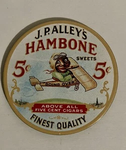 Imán de cigarros vintage J P Alleys Hambone 5 centavos circa 1920 - Imagen 1 de 5