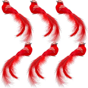 6 Red Cardinal Bird Clips for Christmas Tree & Garland Decorations - Picture 1 of 12