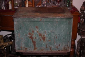 Large Antique McCahan's S.R. Company Philadelphia Metal Feed Seed Trunk Box  - Picture 1 of 12