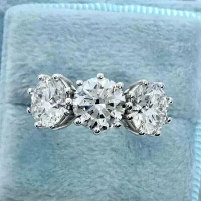 3Ct Round Cut Lab Created 3 Stone Engagement Ring 14K White Gold Plated - Image 1 of 4
