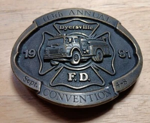 VINTAGE Firefighter Fire Department Fireman Firetruck Belt Buckle 1991 Responder - Picture 1 of 11