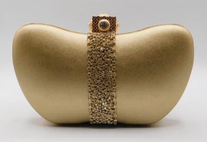 Vintage Crystal Rhinestone Evening Handbag Purse Clutch Party Wedding/Gold 9998 - Picture 1 of 19