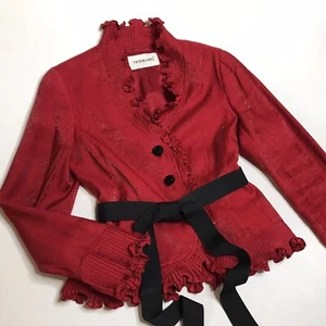 VINTAGE Victor Costa Womens 8 Red Pleated Ruffled Top Victorian Style Blouse 80s - Picture 1 of 6