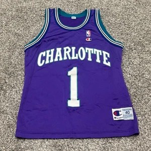 VTG 90s Charlotte Hornets Muggsy Bogues NBA Basketball Jersey Champion Mens 40 M - Picture 1 of 7
