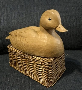 Ancien leurre canard sculpté main artiste naturel signé GR 12/85 yeux en verre 11" L 5" H - Photo 1 sur 5