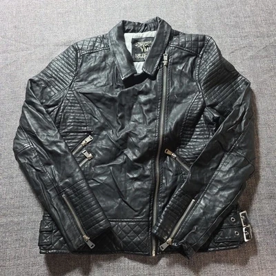 YMI черный искусственной кожи женская куртка 80-х 90-х Y2K с подкладкой полный молнии пальто осени XL - Изображение 1 из 4