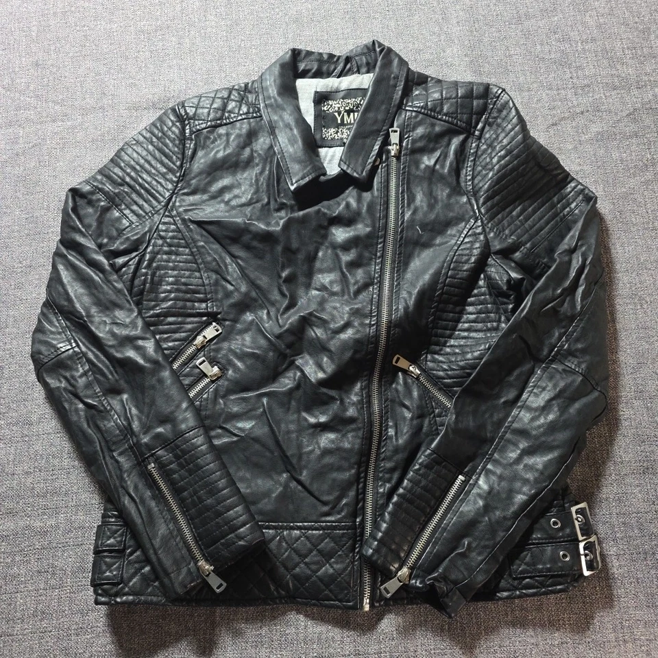 Chaqueta para mujer YMI negra de imitación de cuero años 80 90 Y2K forrada abrigo con cremallera completa otoño XL Foto 1 de 4