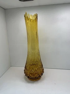 LE Smith Diamond Butt Honey Amber Swung Glass Vase 21” MCM 16 Fingers - Picture 1 of 10