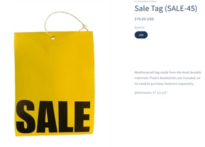 NIB YELLOW SALES TAGS W/PLASTIC BEADED TIES (250pk) - Picture 1 of 3