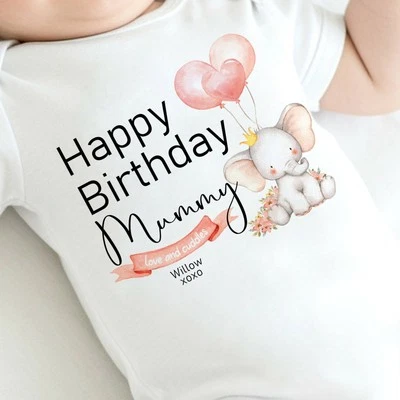 ALLABOUTTHEBUMP Personalised Pink Elephant Happy Birthday Daddy Babygrow/Vest