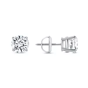 IGI F/VS 2 Ct Round Lab Created Grown Diamond Earrings Stud 18K White Gold Screw - Picture 1 of 3