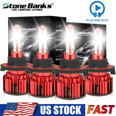 4X H13+H13 LED Headlight Bulb Kit 10000W 1000000LM Hi/Lo Beam Super Bright White - Imagem 1 de 4