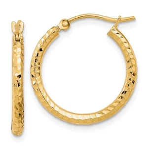 10K Gelbgold Diamantgeschliffen 2 mm Runde Rohr Reifen Ohrringe L-21,21 mm, B-19,9 mm - Bild 1 von 4