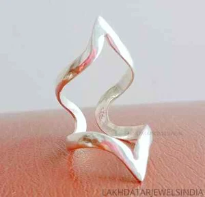 Anillo Chevron, anillo de plata de ley 925, anillo de nudillo de férula, grueso ajustable - Imagen 1 de 12