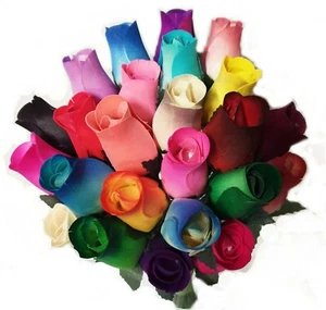 24 mixed colour-2 dozen wooden roses hand tied single stems choose your colours - Picture 1 of 18