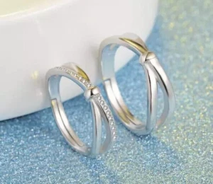 1.00 Ct Round Simulated Diamond Wedding Couple Ring Set 14K White Gold Plated - Picture 1 of 3