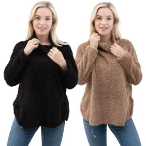 Ladies Turtleneck Pullover Sweater Winter Warm Chunky Long Sleeve Fuzzy Top - Picture 1 of 12