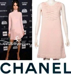 4K New Chanel 2015 Pink Knit Stretch Dress 36 38 40 4 6 8 Top 15c Stripe S M L - Picture 1 of 23