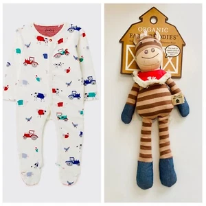Organic Baby Gift Set Joules Footie & Apple Park Farm Buddies Horse Plush NB - Picture 1 of 7