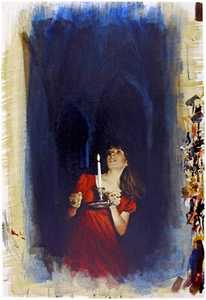 Len Thurston ""Menfreya; Editor: Collins"" ilustración gouache original negro - Imagen 1 de 3