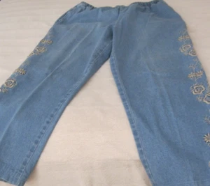 Women's Denim & Co. Blue Jeans with Beige Stitching from Top to Bottom, Sz. Lg. - Picture 1 of 7