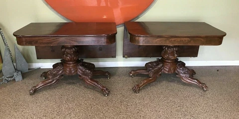 CLASSICAL ANTIQUE EMPIRE ACANTHUS CARVED CLAW FOOT 2 PART DINING TABLE Cover