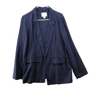 Old Navy Linen Blend Blazer Womens M Navy Blue Open Front Flap Pocket Casual - Picture 1 of 9