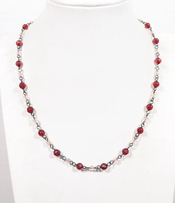 Collar Retro Gótico Metálico Gris Cuentas Rojas Vida Jewels 21 pulgadas Foto 1 de 4