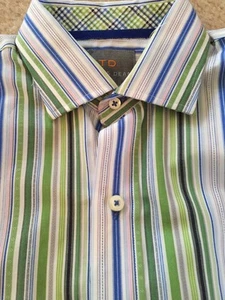 NEU TD Thomas Dean Jungen Shirt Gr. MED 10/12 grün gestreift neu mit Etikett Flip Manschetten perfekt - Bild 1 von 12