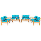8pcs Outdoor  Furniture Set Acacia Wood Thick Cushion Loveseat Sofa Turquoise