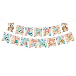 Owl Banner Cute Animal Bunting Birthday Party Decoration Flag - Picture 1 of 3