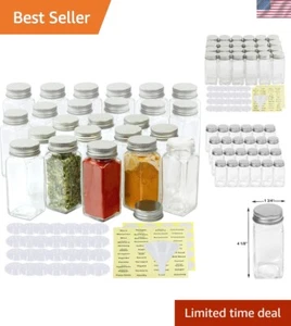 Compact 4oz Square Glass Spice Jars - 24 Count with Funnel & Labels for Kitchen - Picture 1 of 9