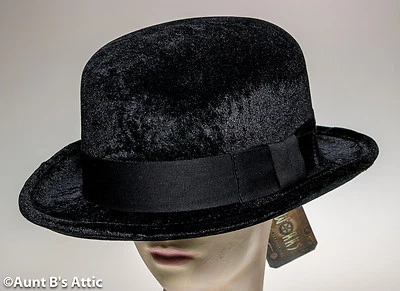 Bowler/Derby Hat Black Velvet Textured Victorian Era Gentleman's Dress Hat - Image 1 of 2