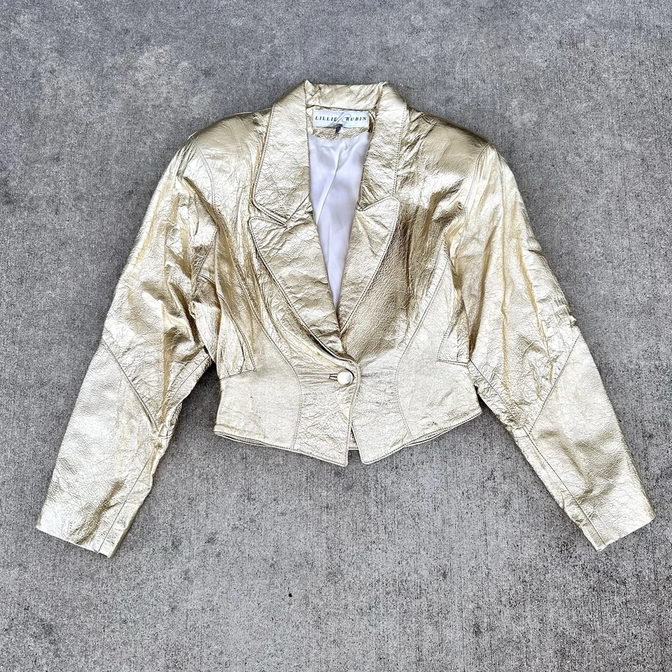 Vintage Lillie Rubin Genuine Leather Metallic Gold Jacket 18x18 Size 6 - Image 1 of 4