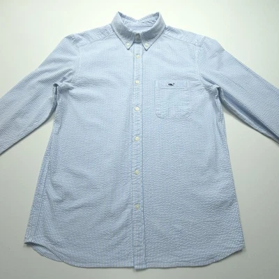 Vineyard Vines Men Shirt Medium Blue White Seersucker Conductor Stripes Textured - Image 1 of 4