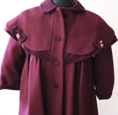 Abrigo de lana vintage Rothschild ciruela púrpura con detalles de terciopelo rosa talla 7 EE. UU. Foto 1 de 4